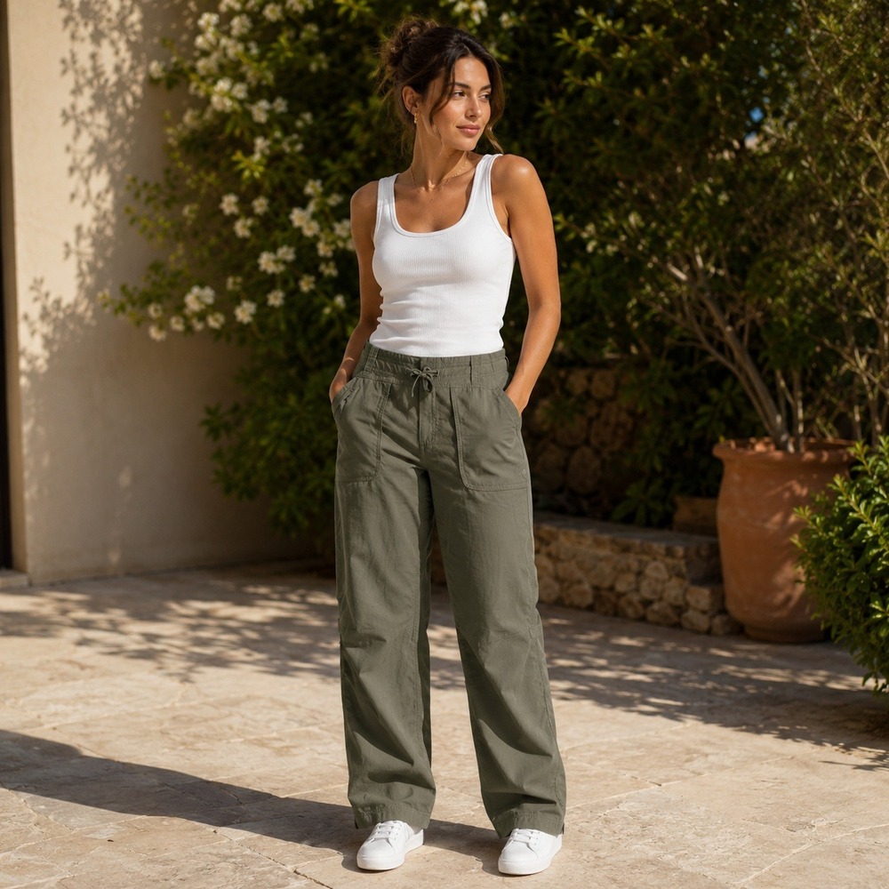 The North Face Womens Olive Green Ripstop Hiking Cargo Pants Straight Leg Sz 8 - Picture 2 of 14